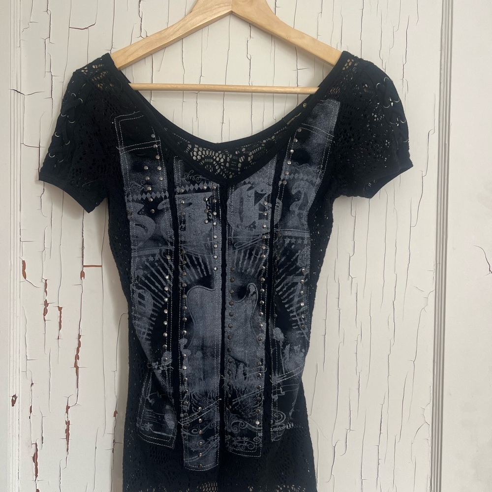 Black Embellished Fitted tee
